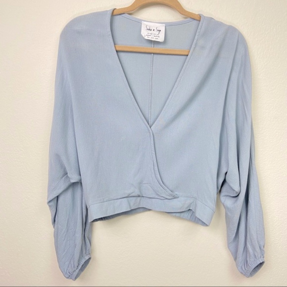 Sadie & Sage Flowy Long Sleeve Wrap Top Sky Blue